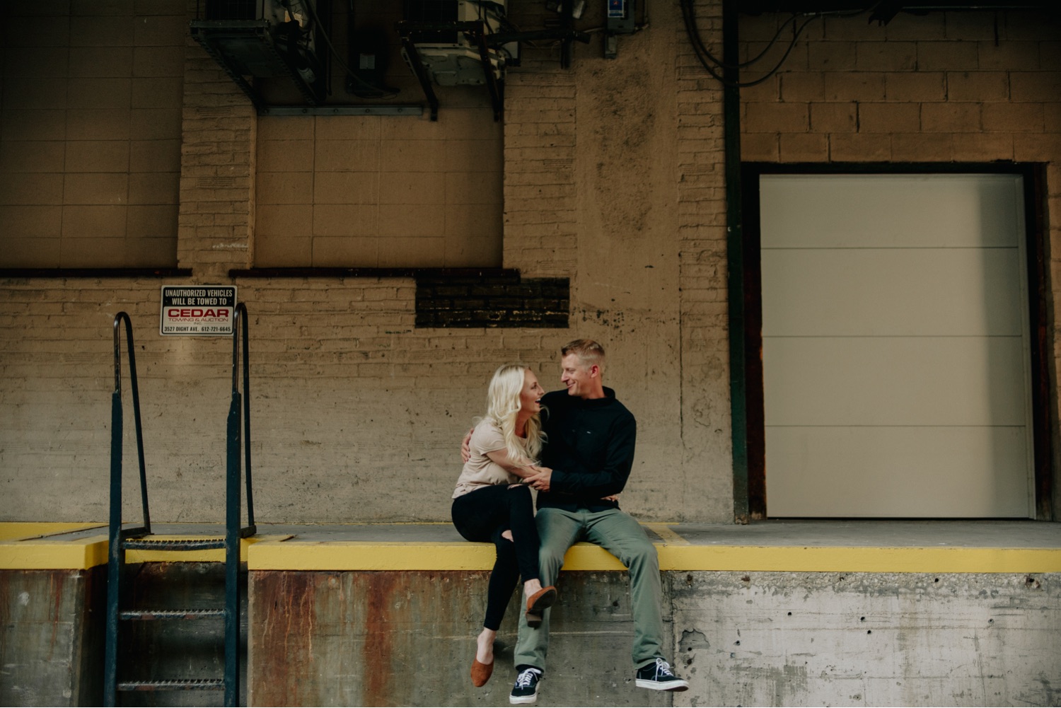 Urban engagement session warehouse district Minneapolis on a loading dock