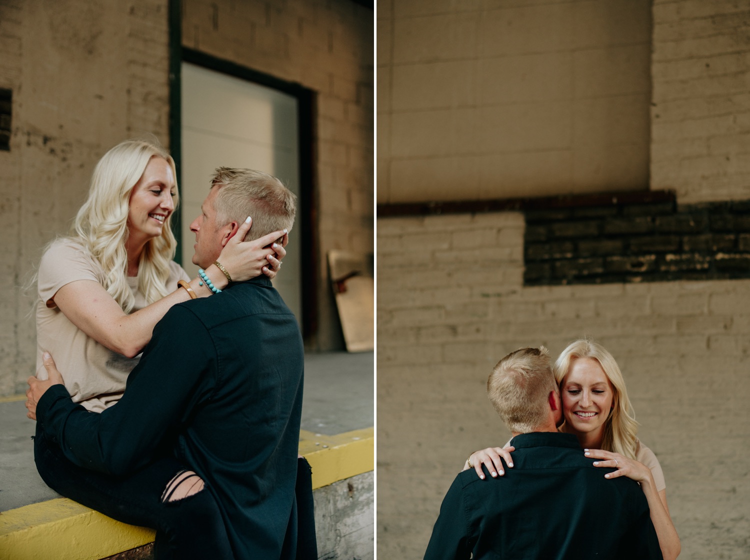 Urban engagement session warehouse district Minneapolis on a loading dock